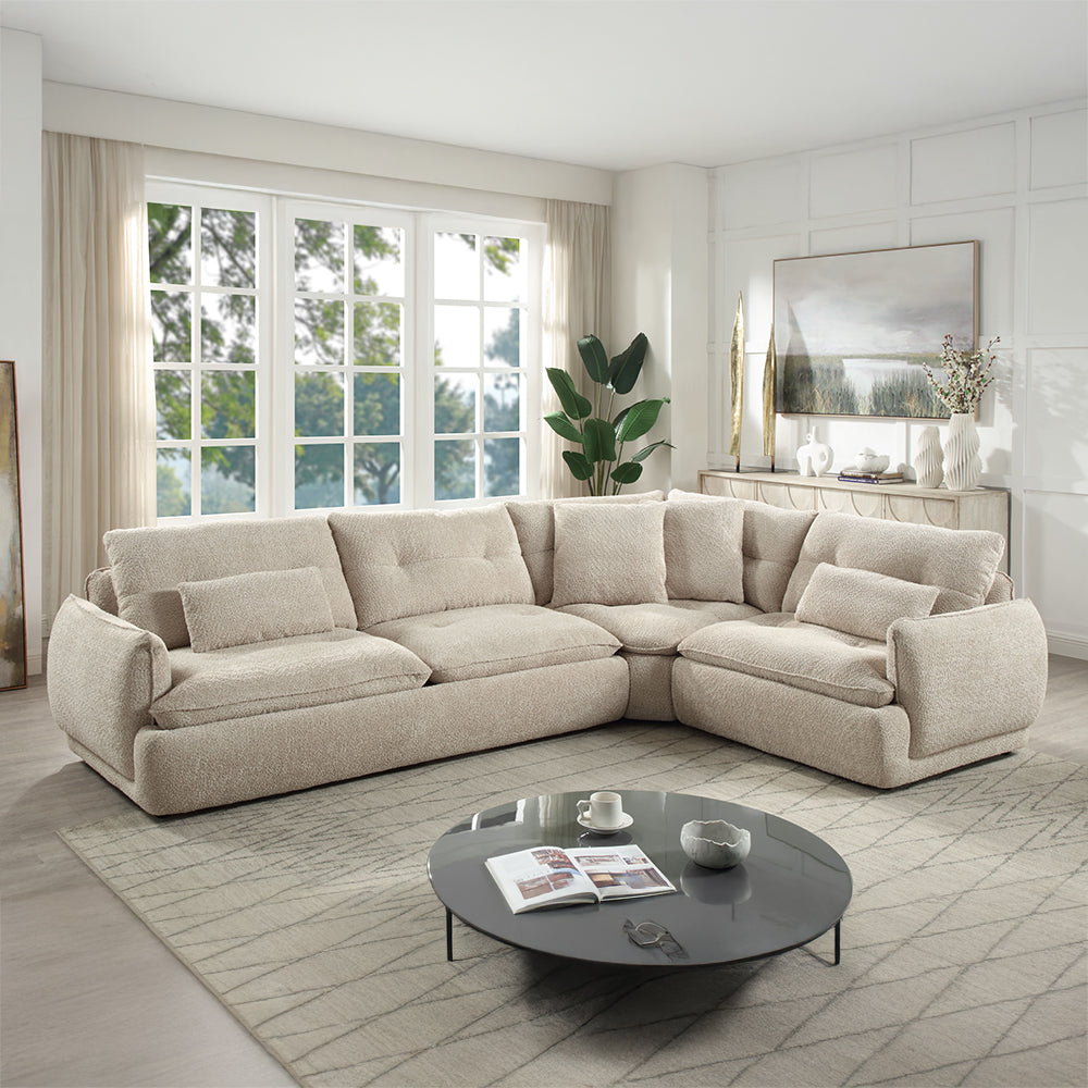 Acme Jonina Beige Chenille Sectional Sofa w/4 Pillows