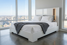 Load image into Gallery viewer, Edgar's Vienna Twin HB w/LED Lights &amp; Modern Platform - White Gloss/Caramel