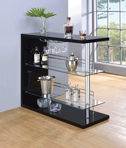 COASTER DINING-ROOM RECTANGULAR 2-SHELF BAR UNIT GLOSSY BLACK