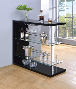 COASTER DINING-ROOM RECTANGULAR 2-SHELF BAR UNIT GLOSSY BLACK