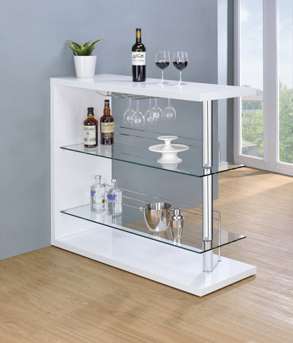 COASTER DINING-ROOM RECTANGULAR 2-SHELF BAR UNIT GLOSSY WHITE