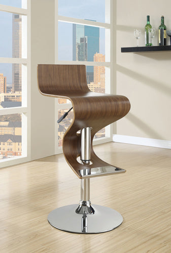 COASTER DINING-ROOM ADJUSTABLE BAR STOOL WALNUT AND CHROME
