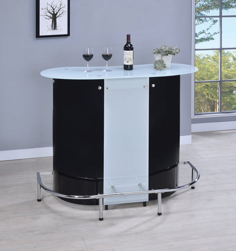 COASTER DINING-ROOM 1-SHELF BAR UNIT GLOSSY BLACK AND WHITE