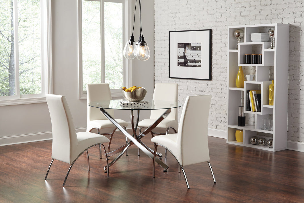 COASTER BECKHAM CHROME AND WHITE 5-PIECE ROUND DINING SET