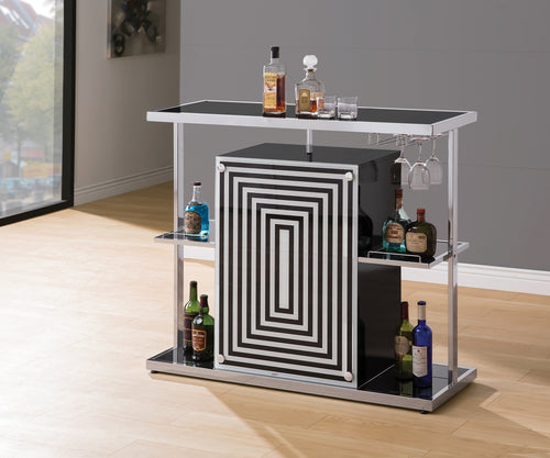 COASTER DINING-ROOM 2-TIER BAR UNIT GLOSSY BLACK AND WHITE