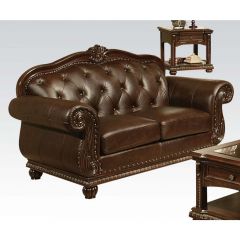 ACME ANONDALE ESPRESSO TOP GRAIN LEATHER MATCH & CHERRY FINISH LOVESEAT