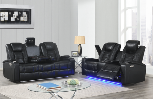 GLOBAL LED POWER RECLINING BLACK LIVING ROOM SET (2 PC)