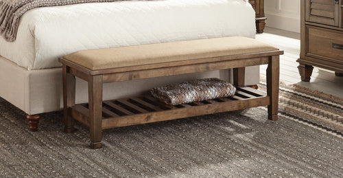 COASTER BEDROOM BENCH WITH LOWER SHELF BEIGE AND BURNISHED OAK