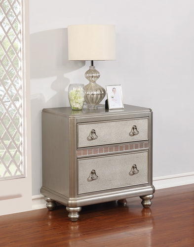 COASTER BLING GAME METALLIC PLATINUM 2-DRAWER NIGHTSTAND