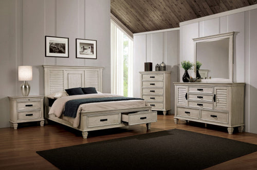 COASTER FRANCO ANTIQUE WHITE STORAGE BEDROOM SET (4 PC)