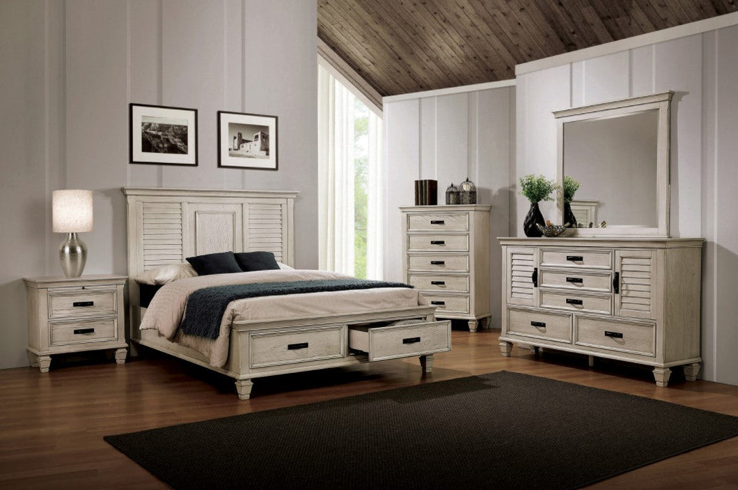 COASTER FRANCO ANTIQUE WHITE STORAGE BEDROOM SET (4 PC)