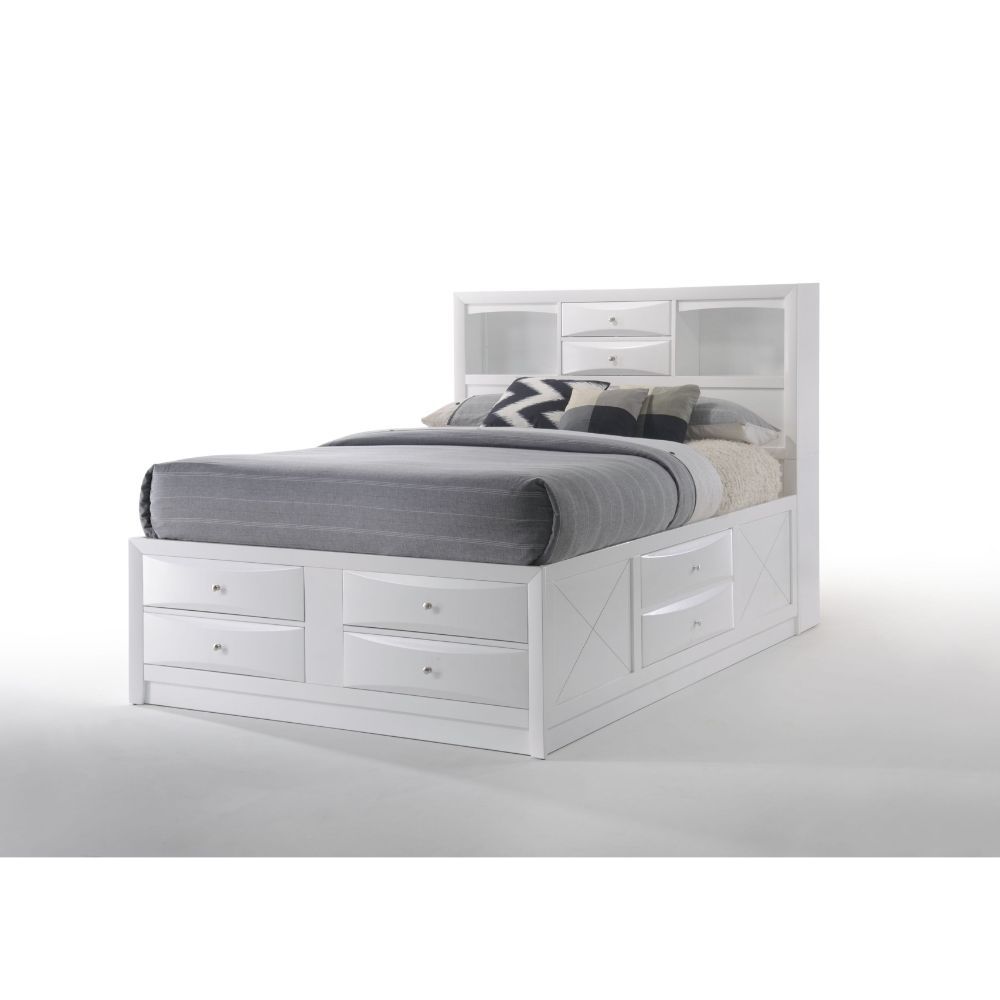 ACME IRELAND WHITE QUEEN BED W/STORAGE