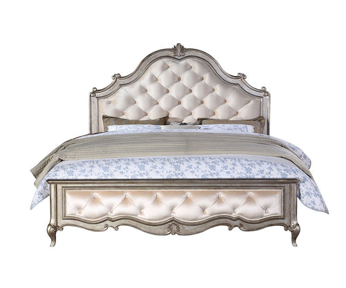 ACME ESTEBAN IVORY VELVET & ANTIQUE CHAMPAGNE FINISH CK BED