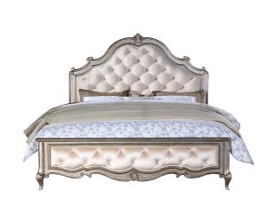 ACME ESTEBAN IVORY VELVET & ANTIQUE CHAMPAGNE EK BED