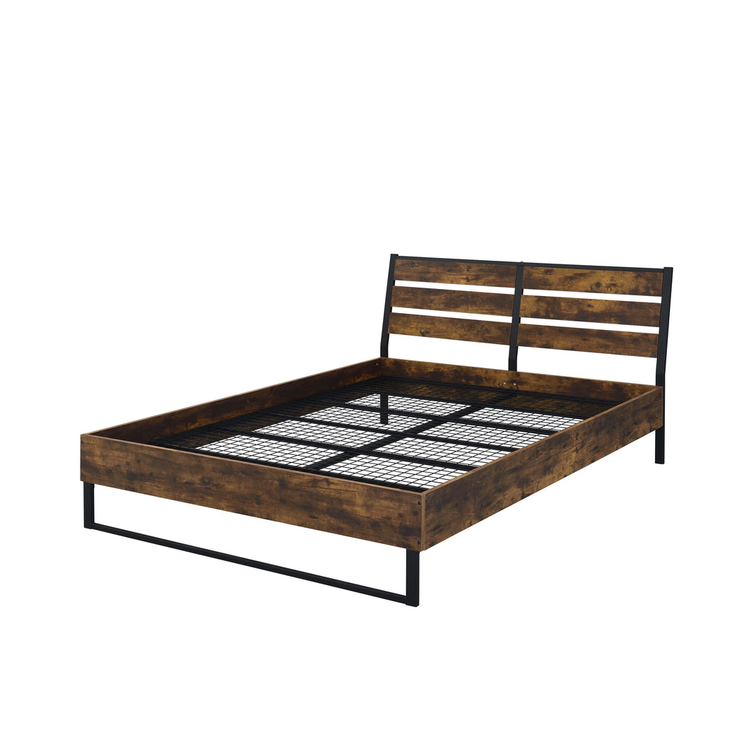 ACME JUVANTH RUSTIC OAK & BLACK FINISH QUEEN BED