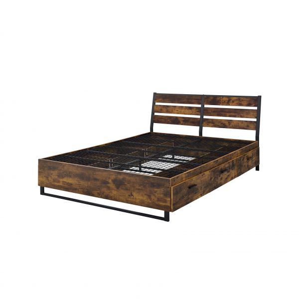 ACME JUVANTH RUSTIC OAK & BLACK FINISH EK BED W/STORAGE