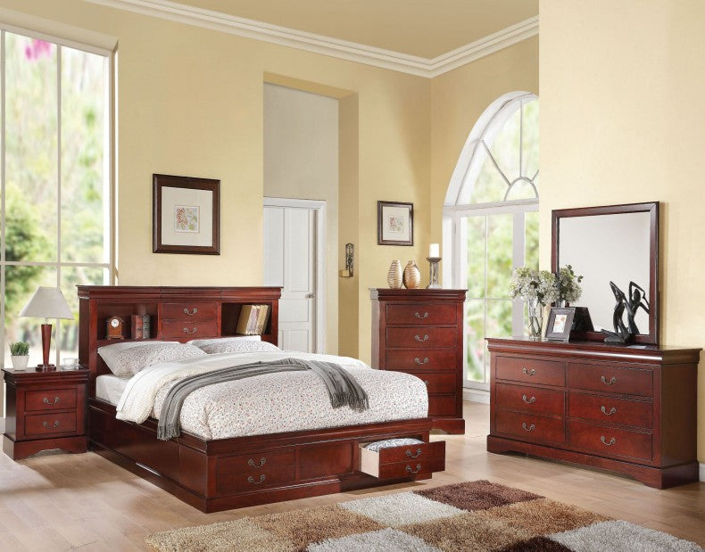 ACME LOUIS PHILIPPE III CHERRY STORAGE BEDROOM SET (4 PC)