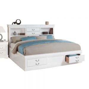 ACME LOUIS PHILIPPE III WHITE EK BED W/STORAGE