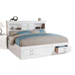 ACME LOUIS PHILIPPE III WHITE QUEEN BED W/STORAGE