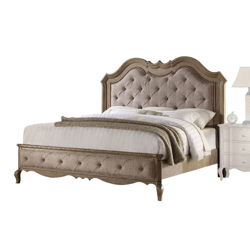 ACME CHELMSFORD BEIGE FABRIC & ANTIQUE TAUPE EK BED