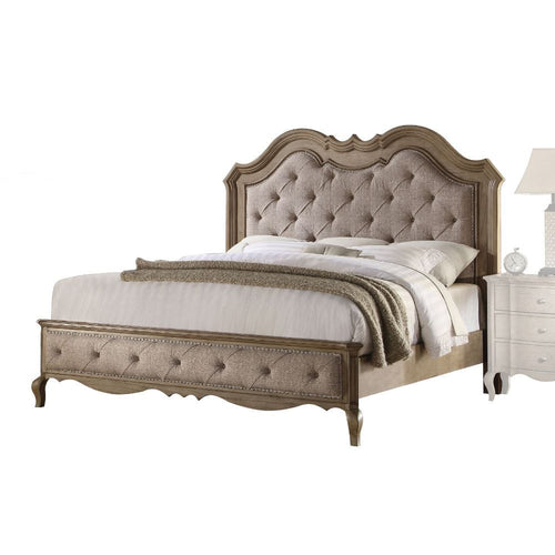 ACME CHELMSFORD BEIGE FABRIC & ANTIQUE TAUPE QUEEN BED