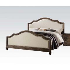 ACME BAUDOUIN BEIGE LINEN & WEATHERED OAK EK BED