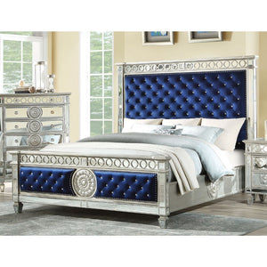 ACME VARIAN BLUE VELVET & MIRRORED EK BED