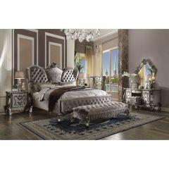 ACME VERSAILLES FABRIC & ANTIQUE PLATINUM BENCH