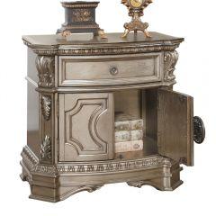 ACME NORTHVILLE ANTIQUE SILVER NIGHTSTAND W/WOODEN TOP