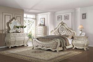 ACME RAGENARDUS BEIGE LINEN & ANTIQUE WHITE QUEEN BED