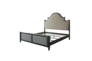 ACME HOUSE BEATRICE TWO TONE BEIGE FABRIC, CHARCOAL & LIGHT GRAY FINISH QUEEN BED