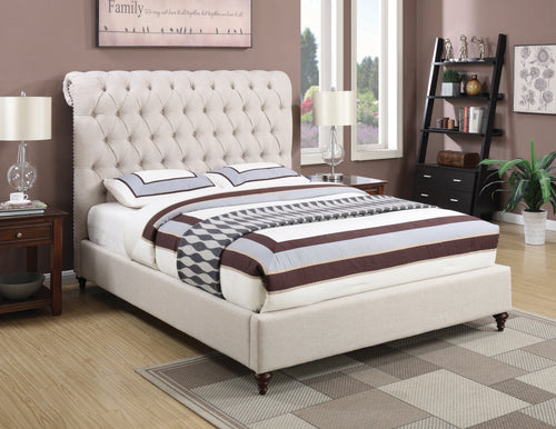 COASTER DEVON BEIGE BUTTON TUFTED QUEEN BED