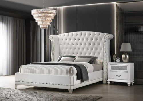 COASTER BARZINI WHITE VELVET QUEEN BED