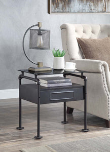 ACME NICIPOLIS GLASS & SANDY GRAY FINISH NIGHTSTAND