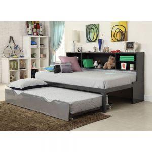 ACME RENELL BLACK & SILVER FINISH TWIN BED W/TRUNDLE & STORAGE