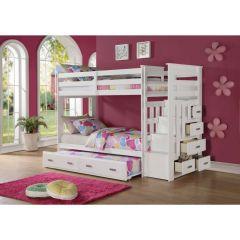 ACME ALLENTOWN WHITE FINISH TWIN/TWIN BUNK BED W/TRUNDLE & STORAGE