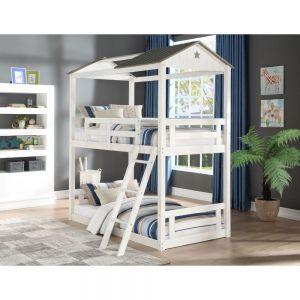 ACME NADINE COTTAGE WEATHERED WHITE & WASHED GRAY FINISH TWIN/TWIN BUNK BED