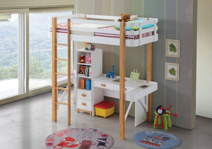 ACME RUTHERFORD WHITE & NATURAL FINISH TWIN LOFT BED