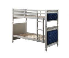 ACME VARIAN BLUE VELVET & SILVER FINISH TWIN/TWIN BUNK BED