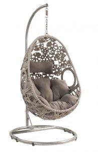 ACME SIGAR LIGHT GRAY FABRIC & WICKER HANGING CHAIR