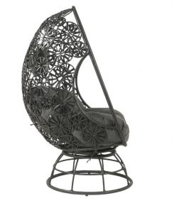 ACME HIKRE CLEAR GLASS, CHARCOAL FABRIC & BLACK WICKER PATIO LOUNGE CHAIR & SIDE TABLE