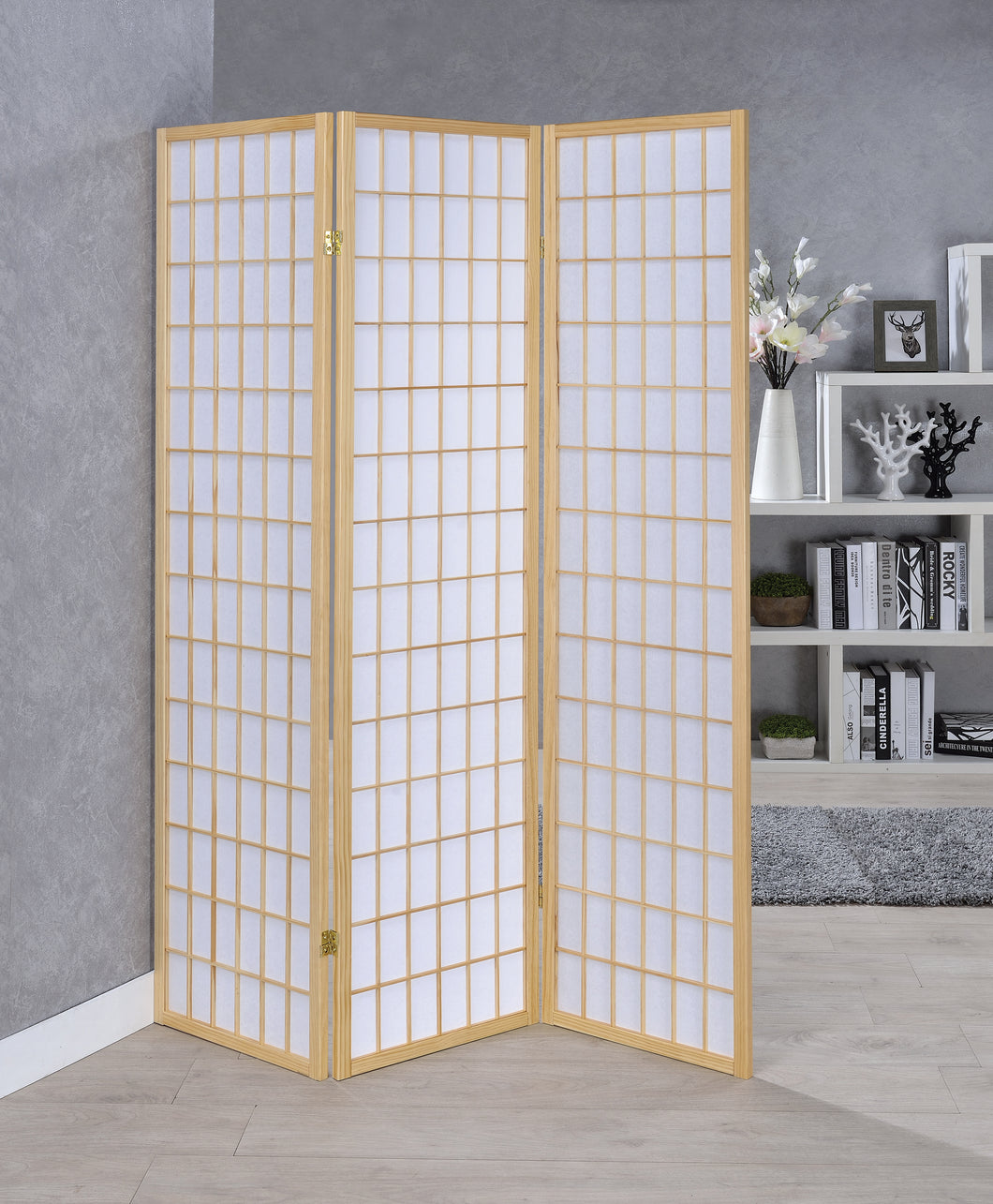 COASTER OFFICE-ACCESSORY 3-PANEL FOLDING SCREEN NATURAL AND WHITE