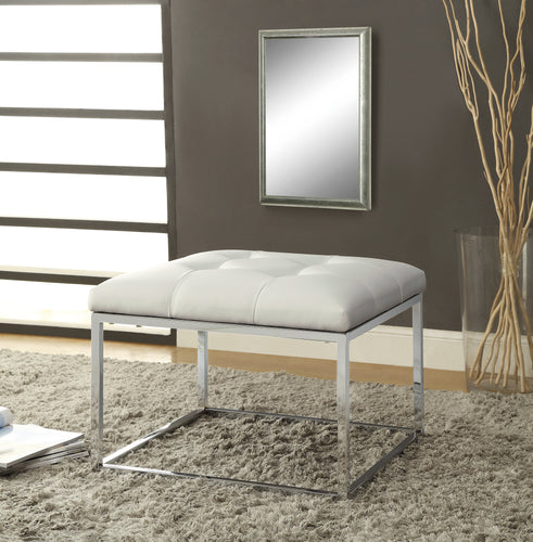 COASTER OFFICE-ACCESSORY UPHOLSTERED TUFTED OTTOMAN WHITE AND CHROME