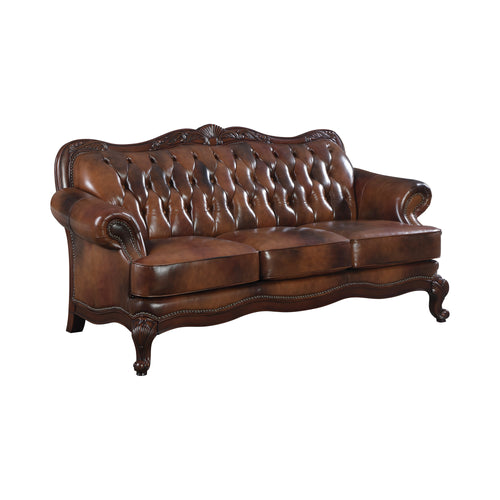 COASTER LIVING-ROOM VICTORIA ROLLED ARM SOFA TRI-TONE AND WARM BROWN