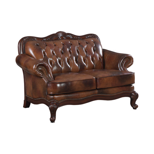 COASTER LIVING-ROOM VICTORIA TUFTED BACK LOVESEAT TRI-TONE AND WARM BROWN