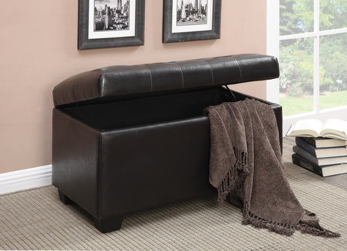 COASTER OFFICE-ACCESSORY BUTTON-TUFTED STORAGE OTTOMAN DARK BROWN