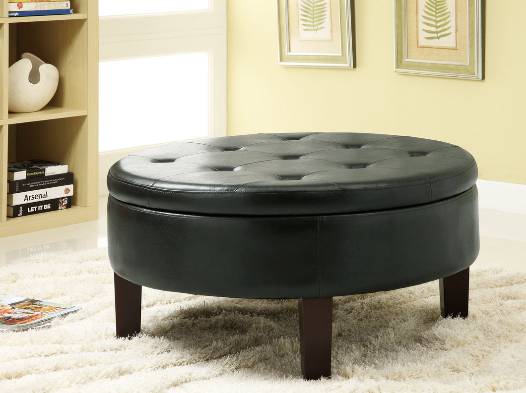 COASTER OFFICE-ACCESSORY ROUND TUFTED UPHOLSTERED STORAGE OTTOMAN DARK BROWN