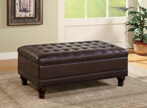 COASTER OFFICE-ACCESSORY TUFTED STORAGE OTTOMAN WITH TURNED LEGS BROWN