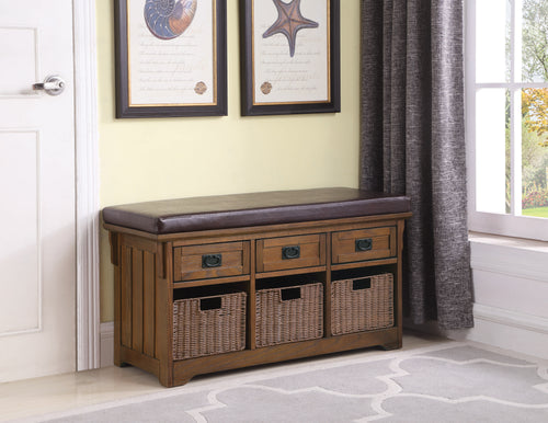 COASTER OFFICE-ACCESSORY 42″ 3-DRAWER STORAGE BENCH BROWN