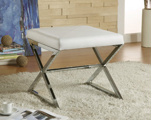 COASTER OFFICE-ACCESSORY X-CROSS SQUARE OTTOMAN WHITE AND CHROME